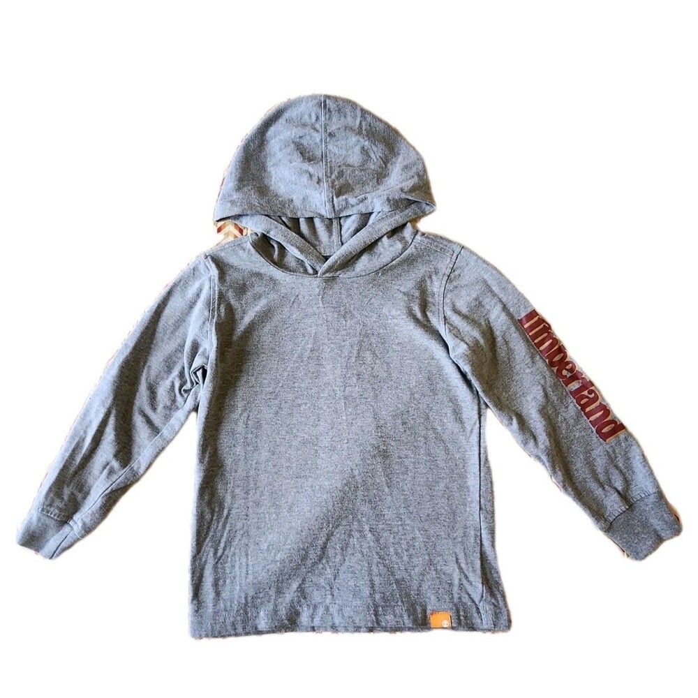 4T Timberland Spellout Pullover Long Sleeve Hoodie Tee Shirt Grey Toddler